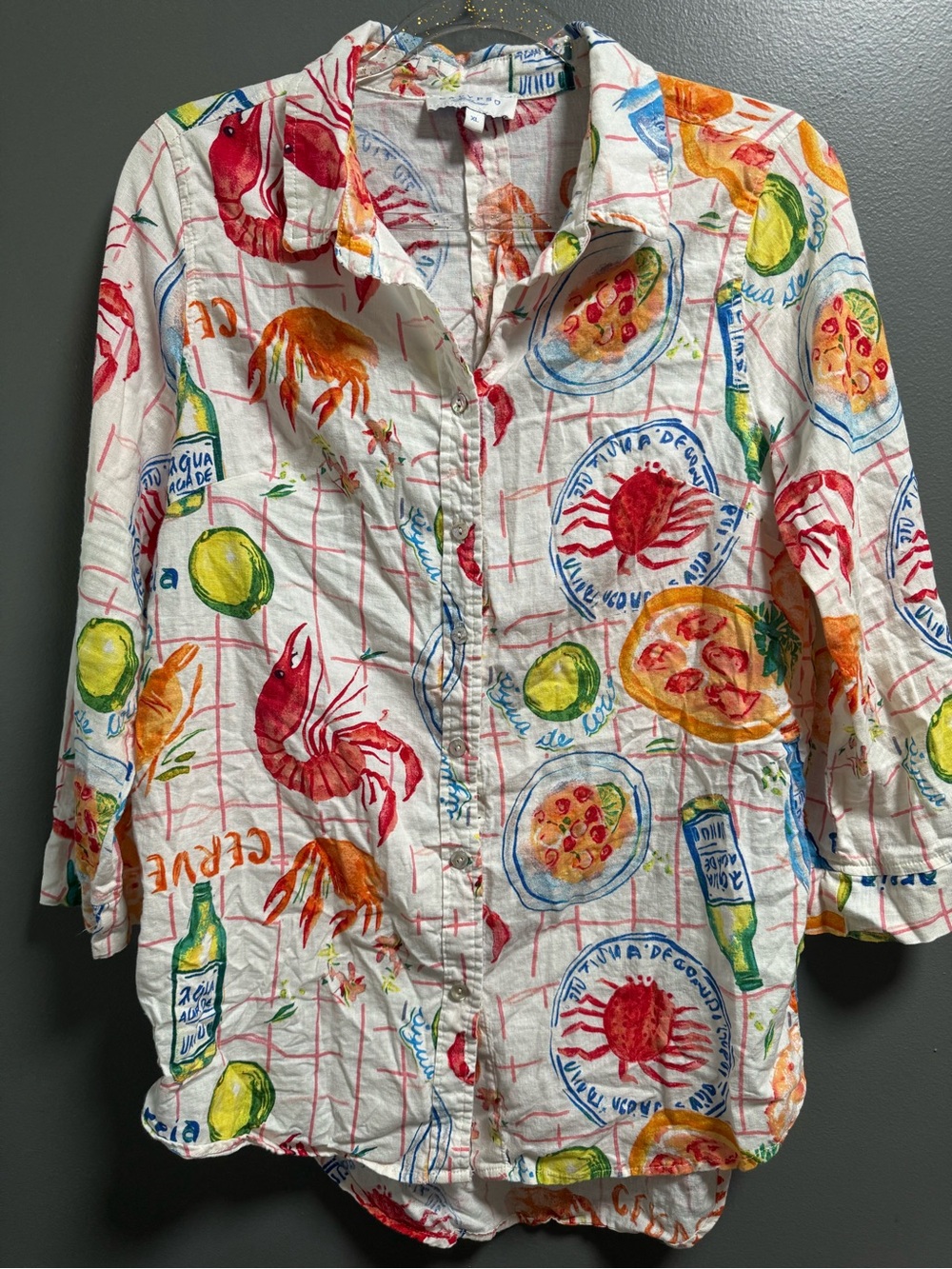 Calypso St. Barth Button-Down Shirt Lemon Shrimp Resortwear Beach Tee XL